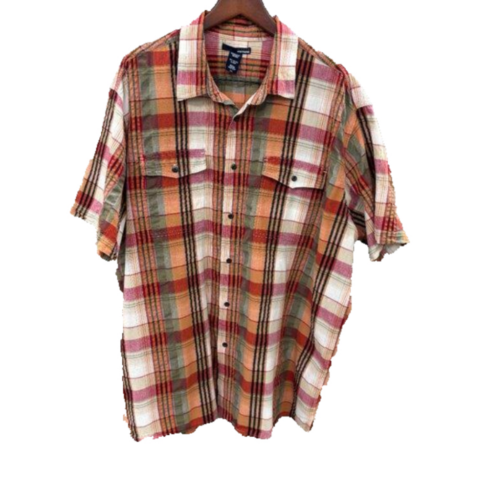 Basic Editions Men's Plaid XXL Button Down Shirt Short Sleeve